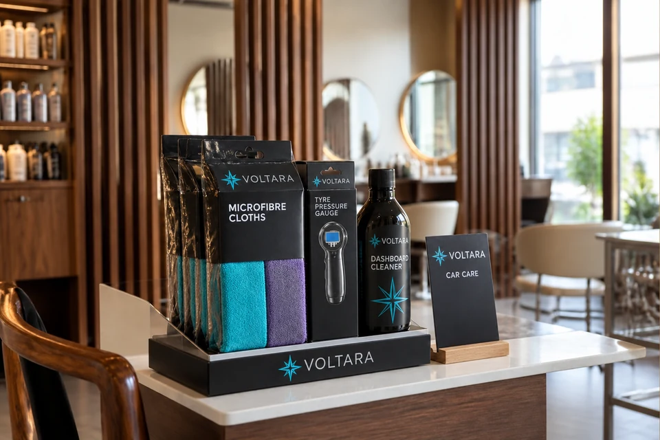 Illustrative automobile campaign using product showcases in an Indian outlet