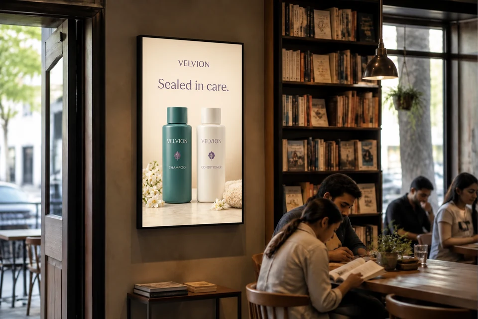 Illustrative beauty grooming campaign using led posters in an Indian outlet