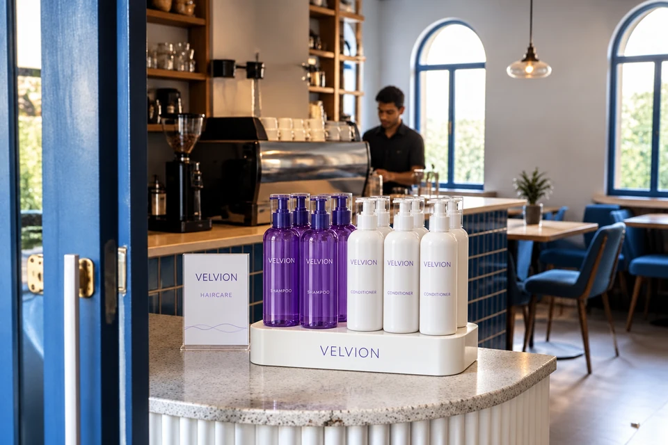 Illustrative beauty grooming campaign using product showcases in an Indian outlet