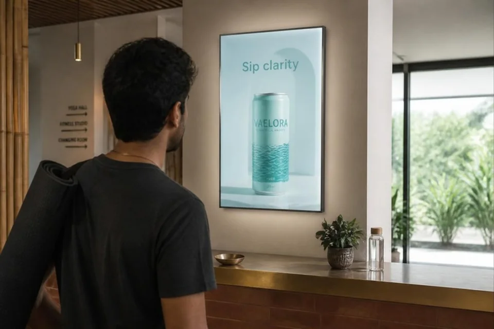 Illustrative beverage campaign on a printed LED lightbox