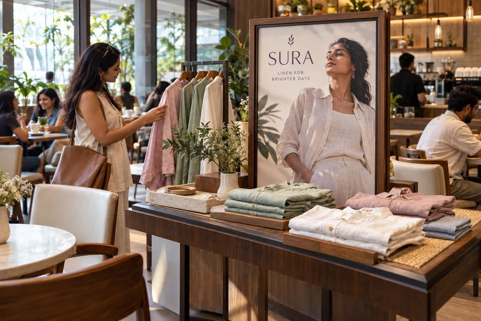 Illustrative fashion campaign using product showcases in an Indian outlet