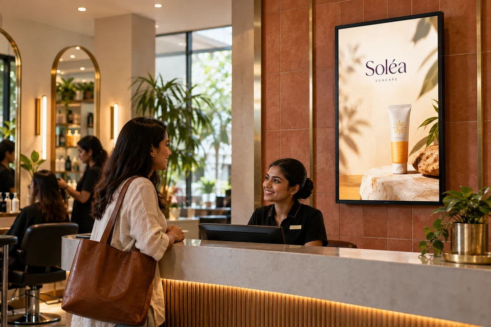Illustrative health personal care campaign using digital screens in an Indian outlet