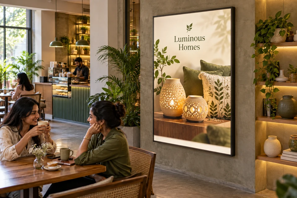 Illustrative home decor campaign using led posters in an Indian outlet