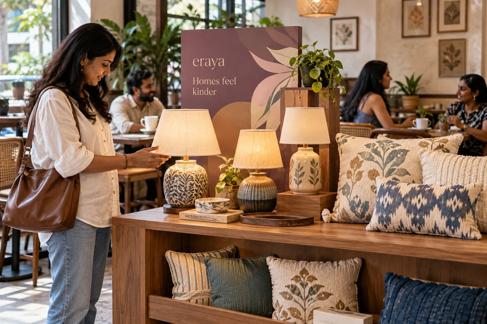 Illustrative home decor campaign using product showcases in an Indian outlet