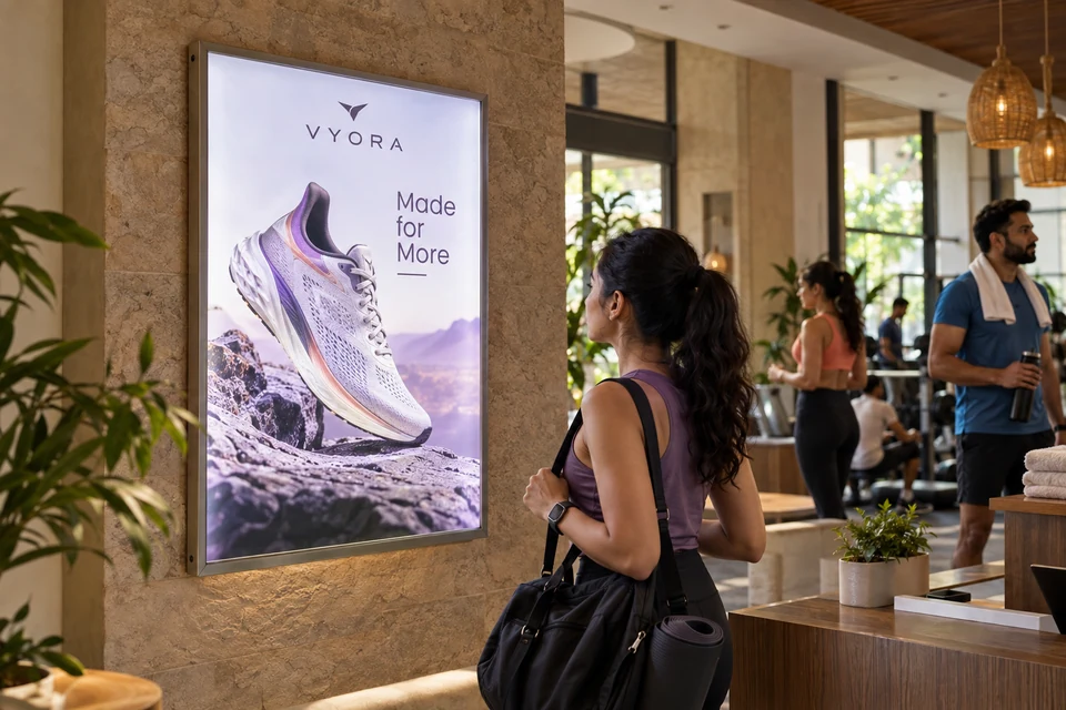 Illustrative sports fitness campaign using led posters in an Indian outlet