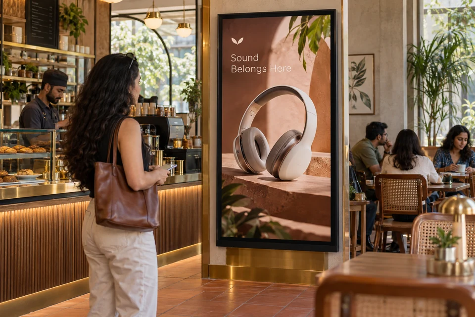 Illustrative product launches campaign using digital screens in an Indian outlet