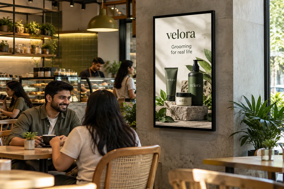 Illustrative product showcases campaign using digital screens in an Indian outlet