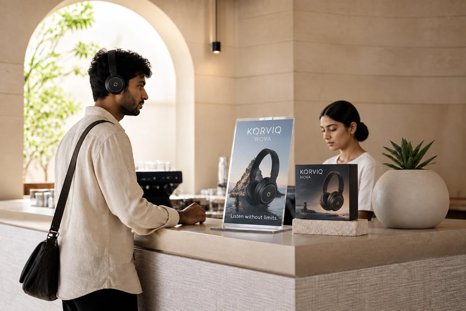 Illustrative headphone launch campaign in an Indian outlet