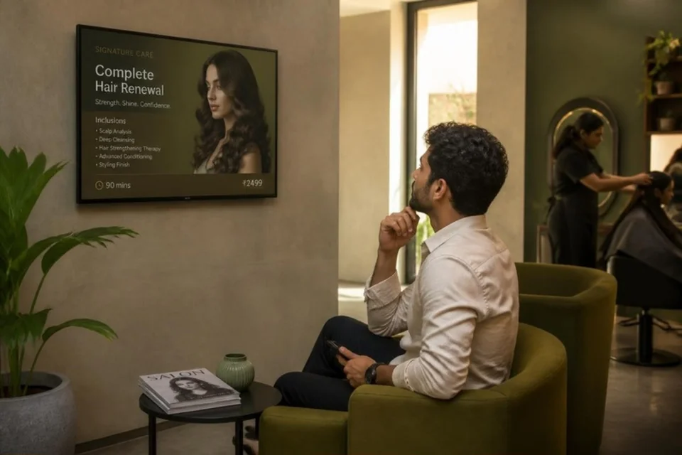 Illustrative salon service package displayed at reception