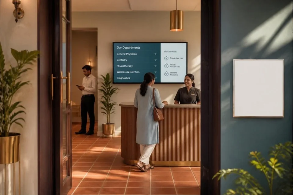 Illustrative clinic screen displaying general visitor directions