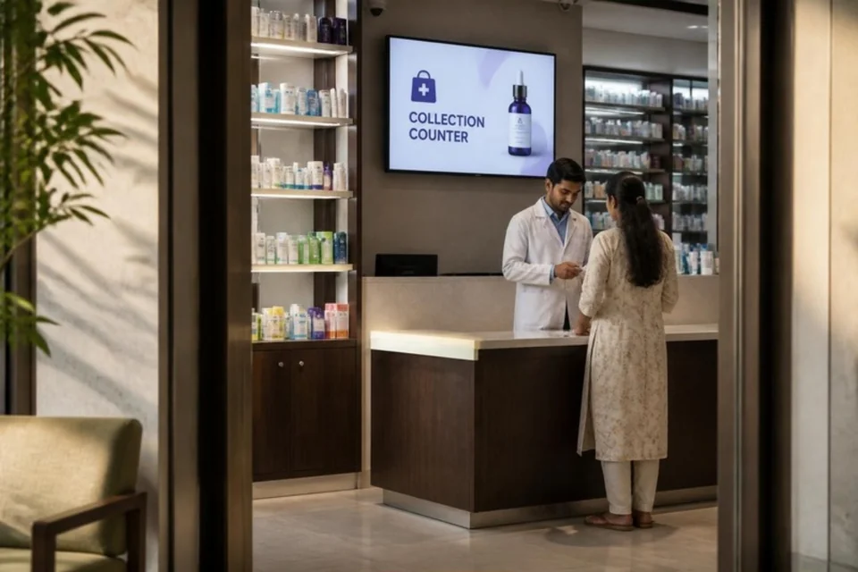 Illustrative pharmacy screen identifying the collection counter